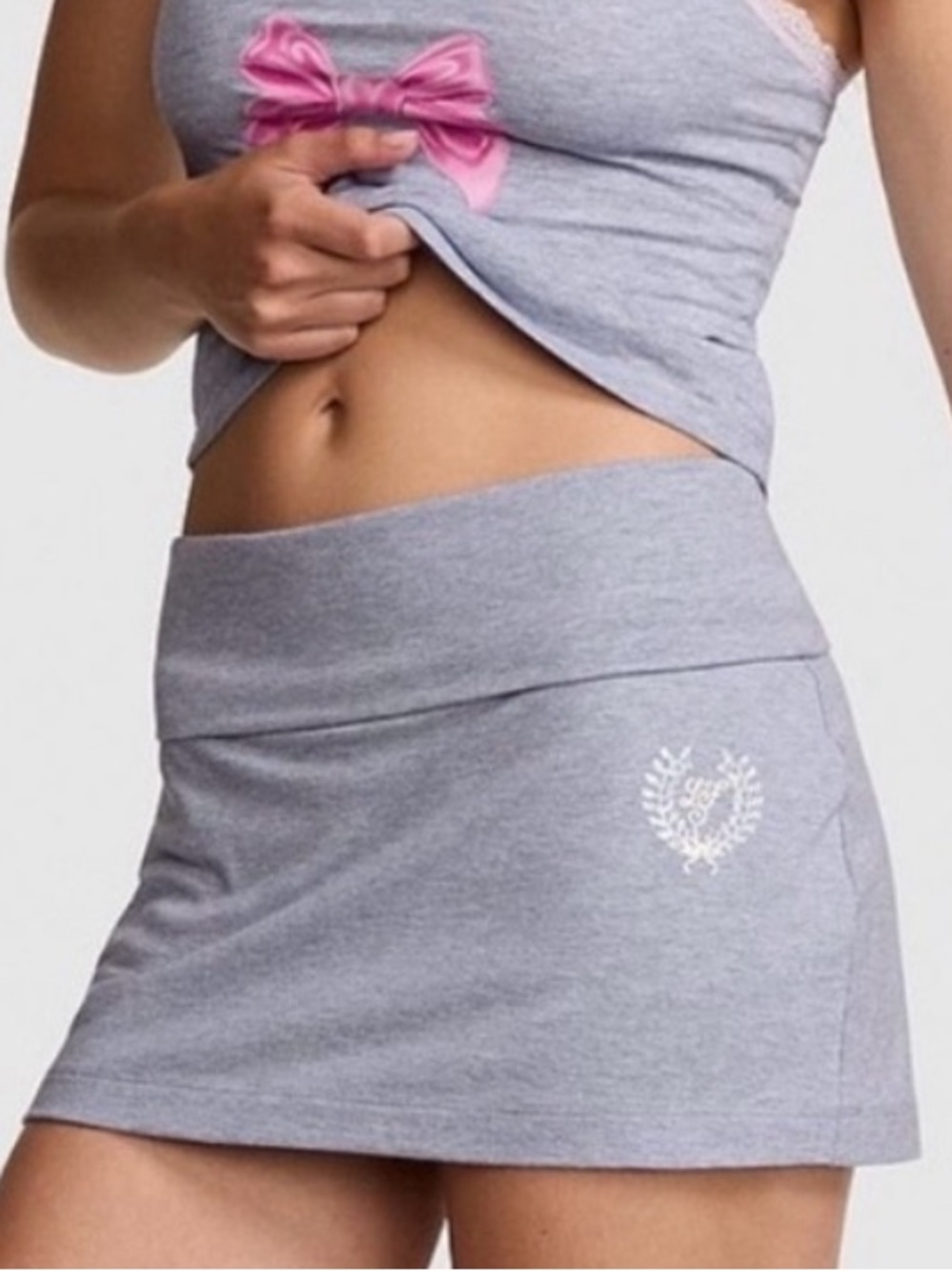 🎀PINK x LoveShackFancy Foldover Cotton Mini Skirt / Skort Bling Logo Preppy L